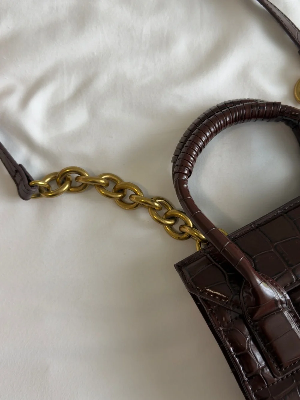 ZARA Brown Croc-Embossed Top Handle Bag with Chain Strap
